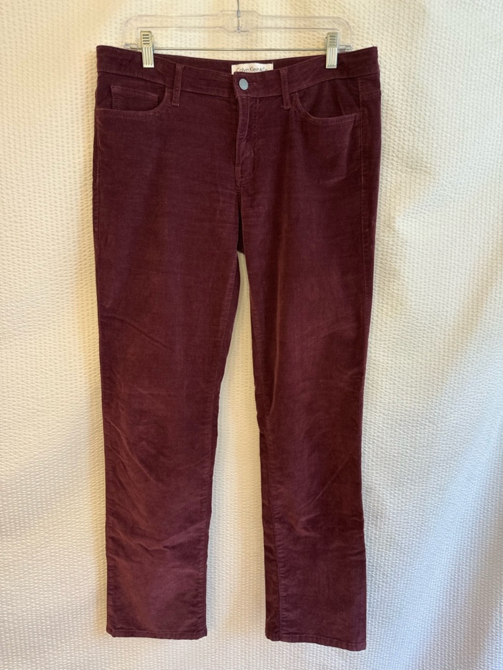 CALVIN KLEIN & CO Burgundy Wine Corduroy Straight Leg Pants Stretch Size 10